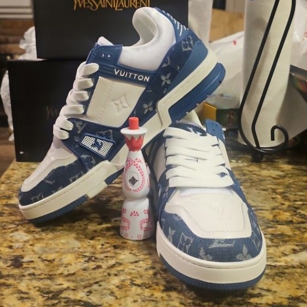 Louis Vuitton Denim Blue and White Sneakers For Men Size 10